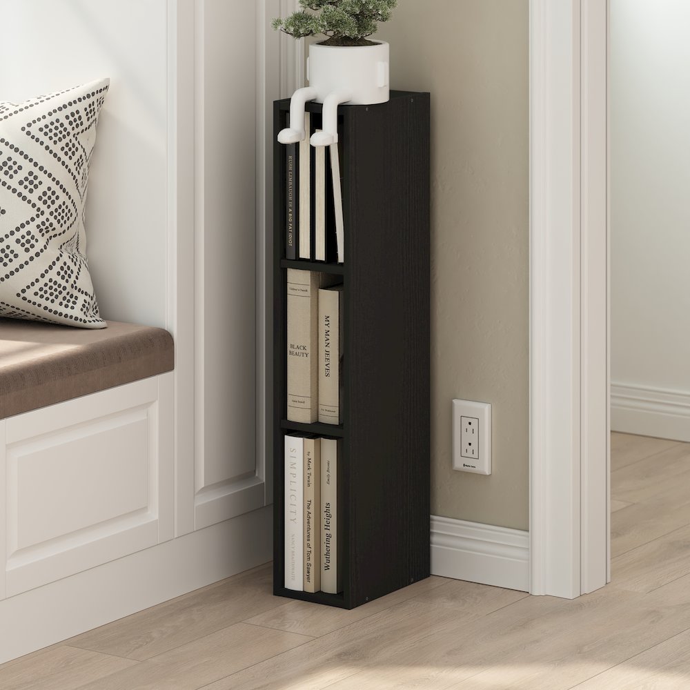 FULDA Book Shelf, 3-Tier Narrow Storage Cabinet, Blackwood. Picture 6