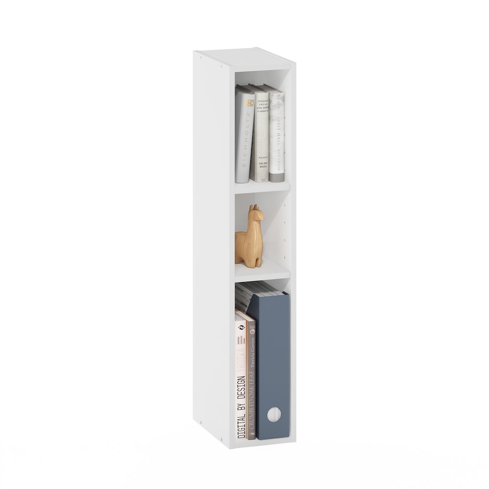 FULDA Book Shelf, 3-Tier Narrow Storage Cabinet, White. Picture 4