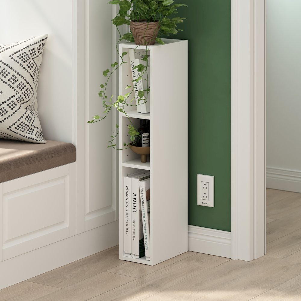 FULDA Book Shelf, 3-Tier Narrow Storage Cabinet, White. Picture 2