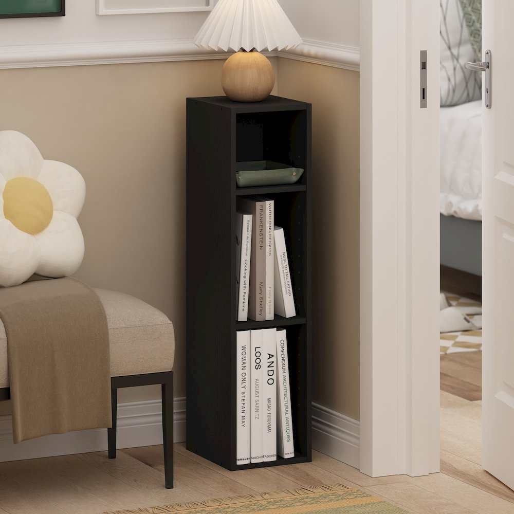 FULDA Book Shelf, 3-Tier Narrow Storage Cabinet, Blackwood. Picture 2