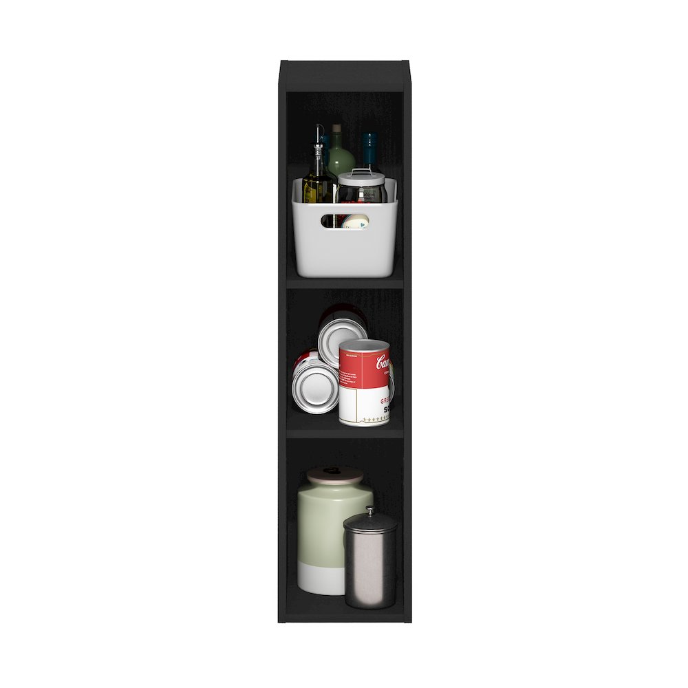 FULDA Book Shelf, 3-Tier Narrow Storage Cabinet, Blackwood. Picture 1