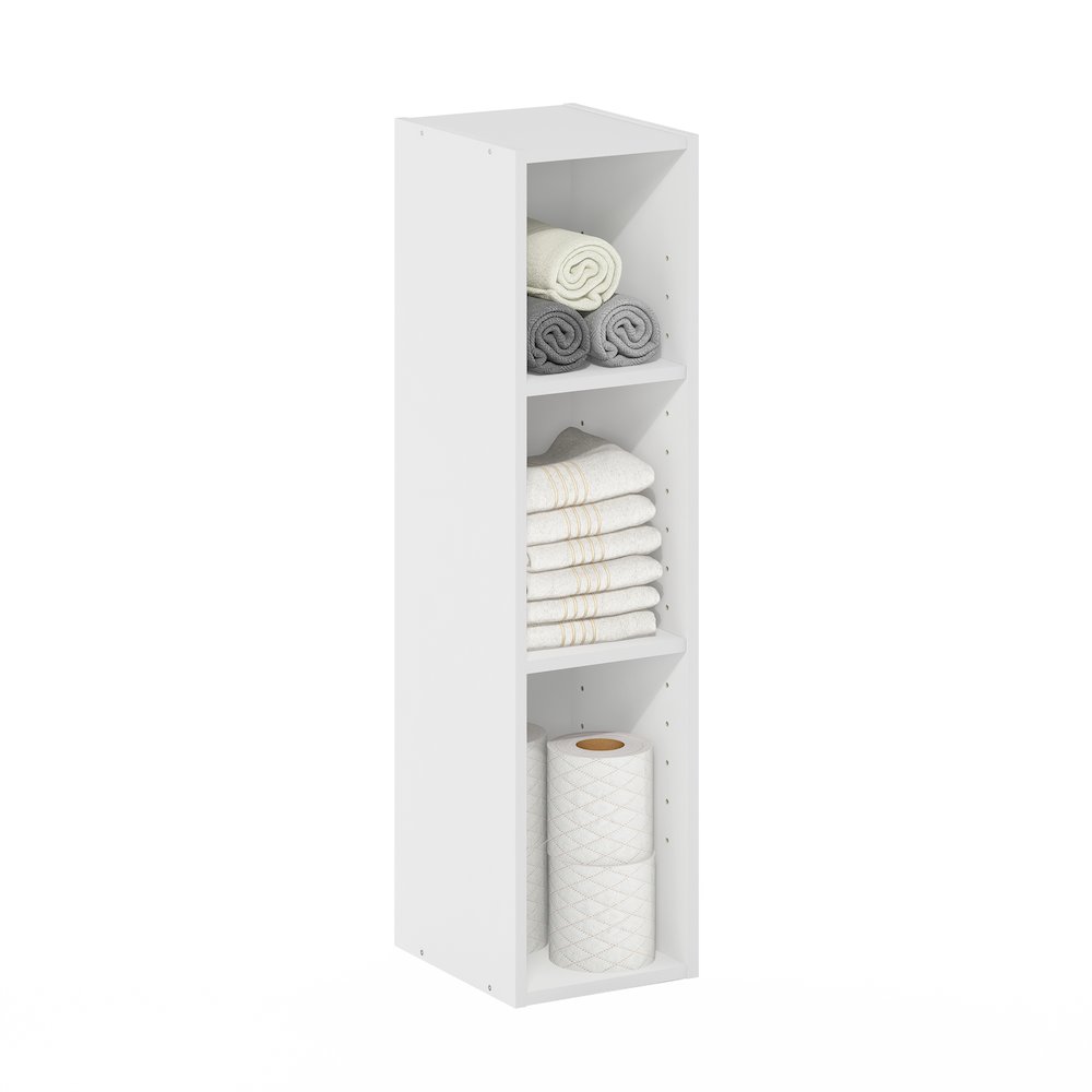 FULDA Book Shelf, 3-Tier Narrow Storage Cabinet, White. Picture 4
