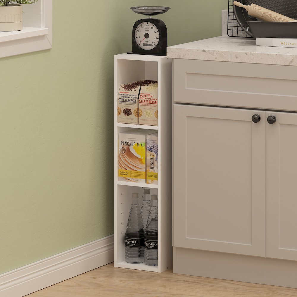 FULDA Book Shelf, 3-Tier Narrow Storage Cabinet, White. Picture 2
