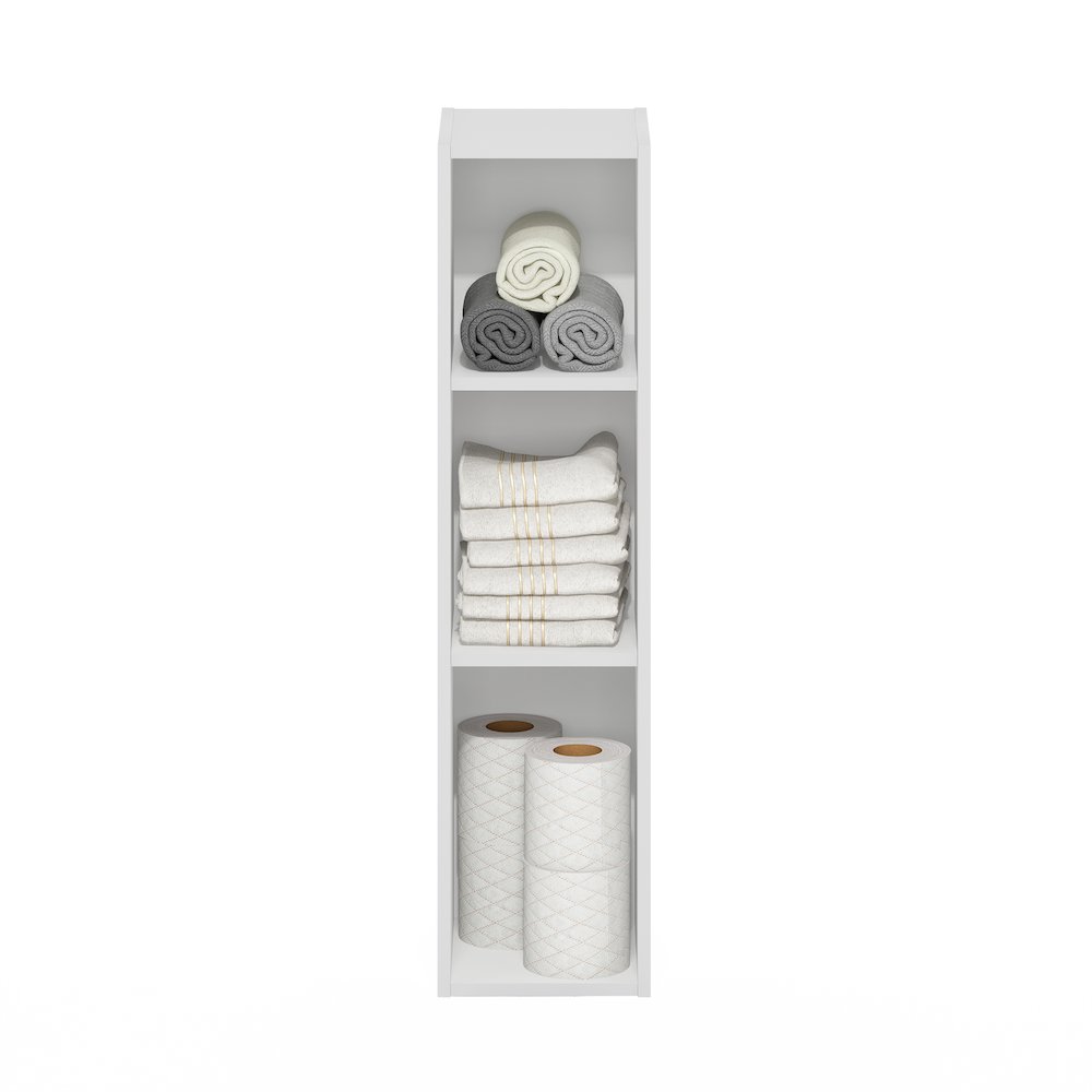 FULDA Book Shelf, 3-Tier Narrow Storage Cabinet, White. Picture 7