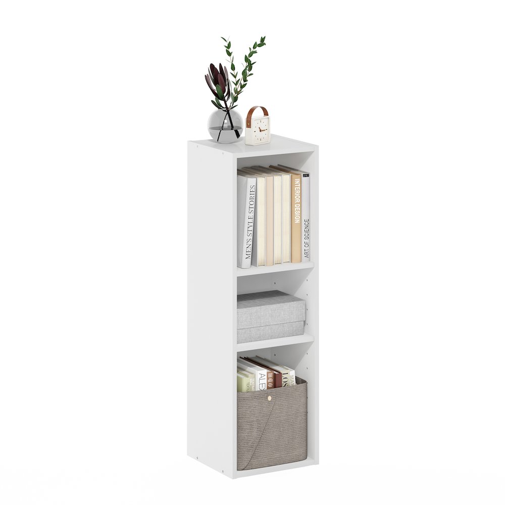 FULDA Book Shelf, 3-Tier Narrow Storage Cabinet, White. Picture 5