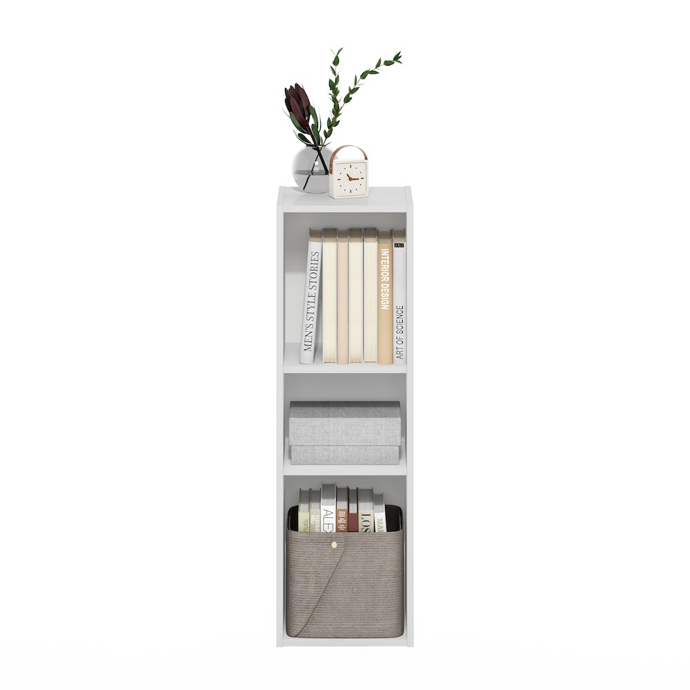 FULDA Book Shelf, 3-Tier Narrow Storage Cabinet, White. Picture 1