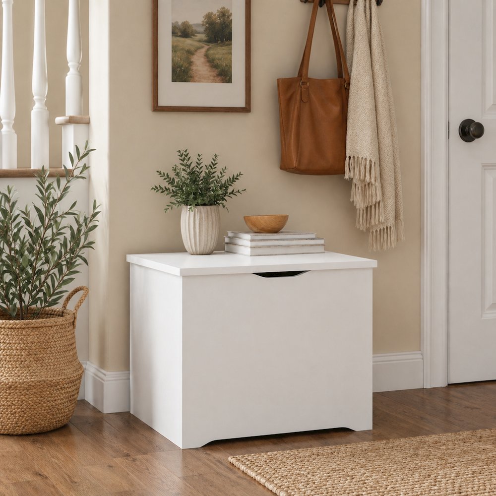 BASIC Storage Chest, Storage Bench with Safety Hinged Soft Closed Lid, White. Picture 2