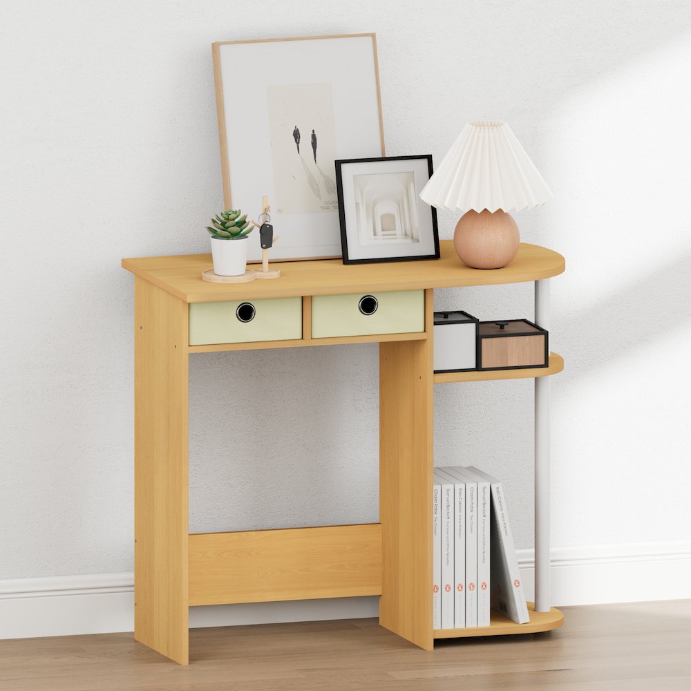 JAYA 32-Inch Oak Entryway Table with 2 Fabric Drawers, Beech. Picture 4