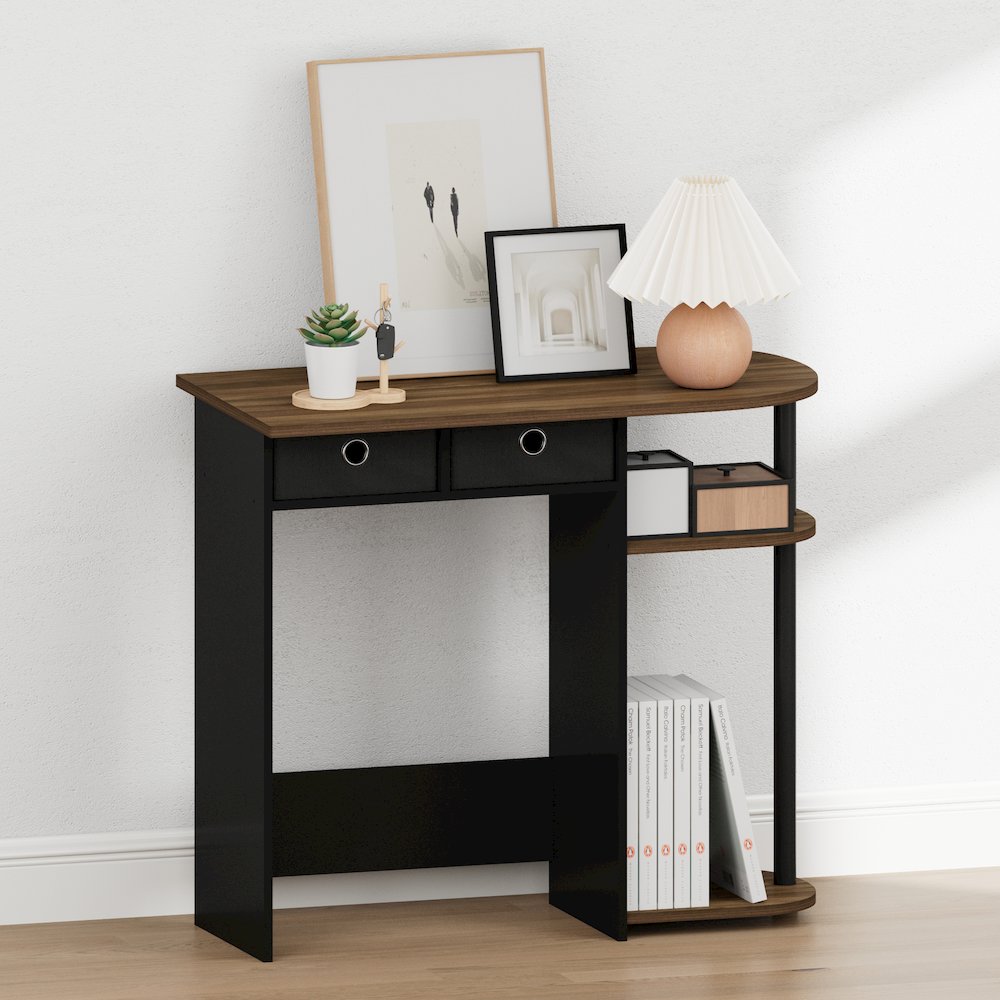 JAYA 32-Inch Rustic Brown Entryway Table with 2 Fabric Drawers, Columbia Walnut. Picture 3