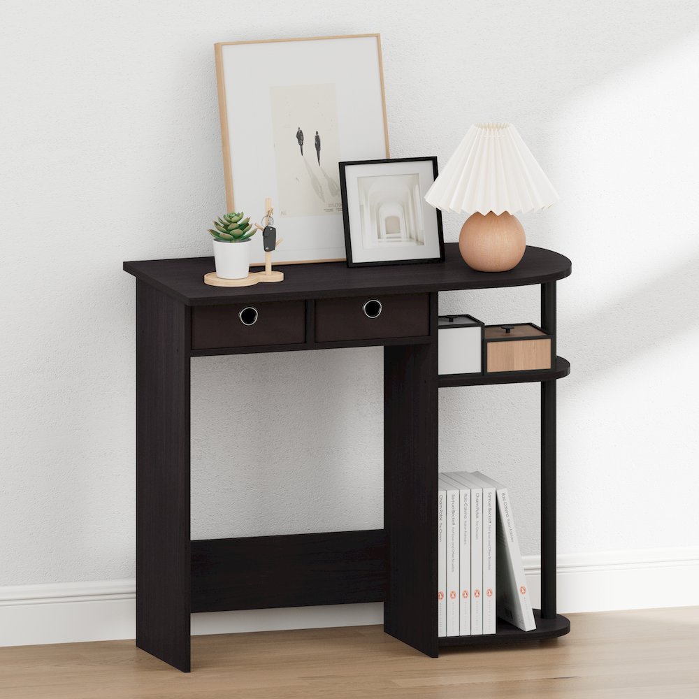 JAYA 32-Inch Black Entryway Table with 2 Fabric Drawers, Dark Walnut. Picture 3
