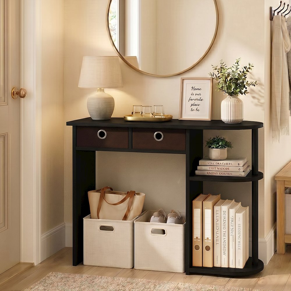 JAYA 32-Inch Black Entryway Table with 2 Fabric Drawers, Espresso. Picture 2