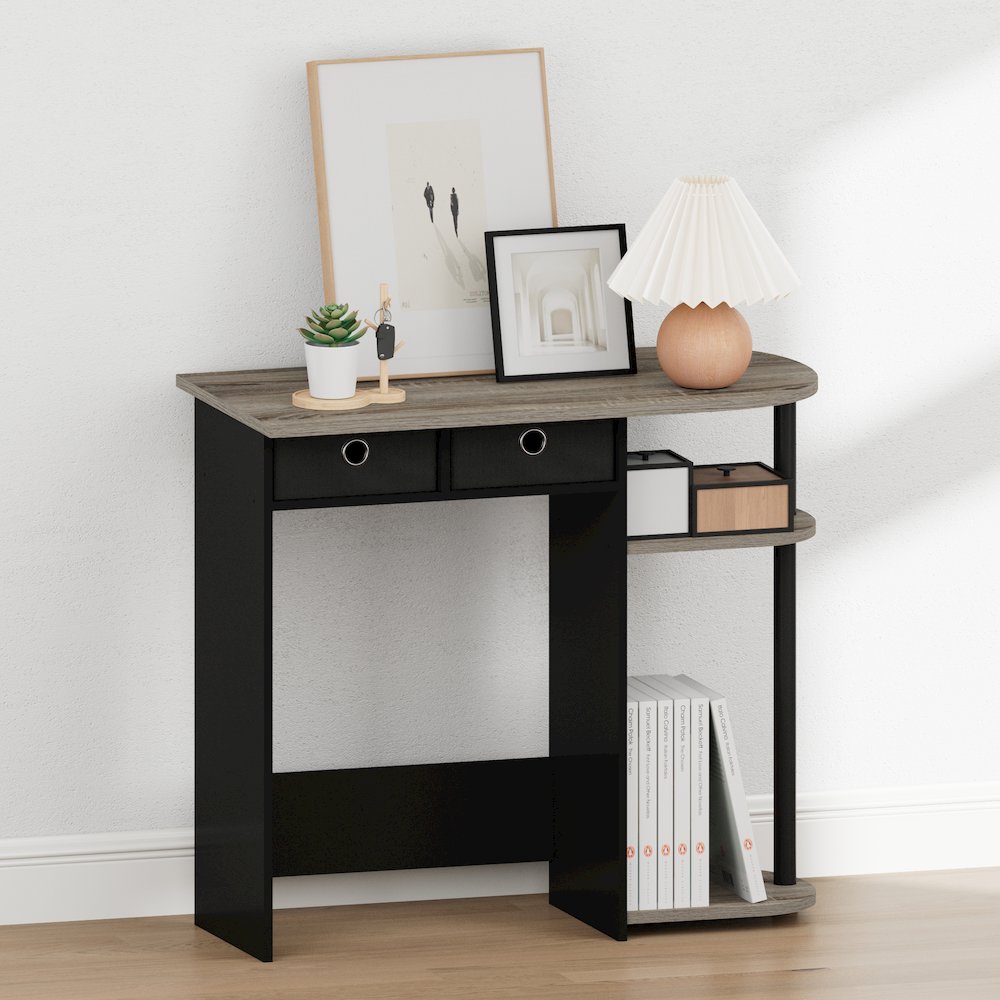 JAYA 32-Inch Grey Entryway Table with 2 Fabric Drawers, French Oak. Picture 3