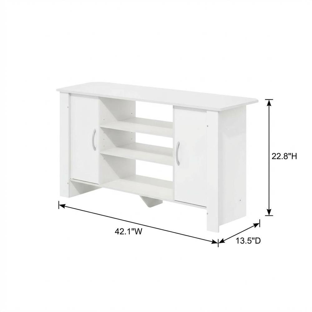 White TV Stand with Wood Finish and Storage Shelves. Picture 7