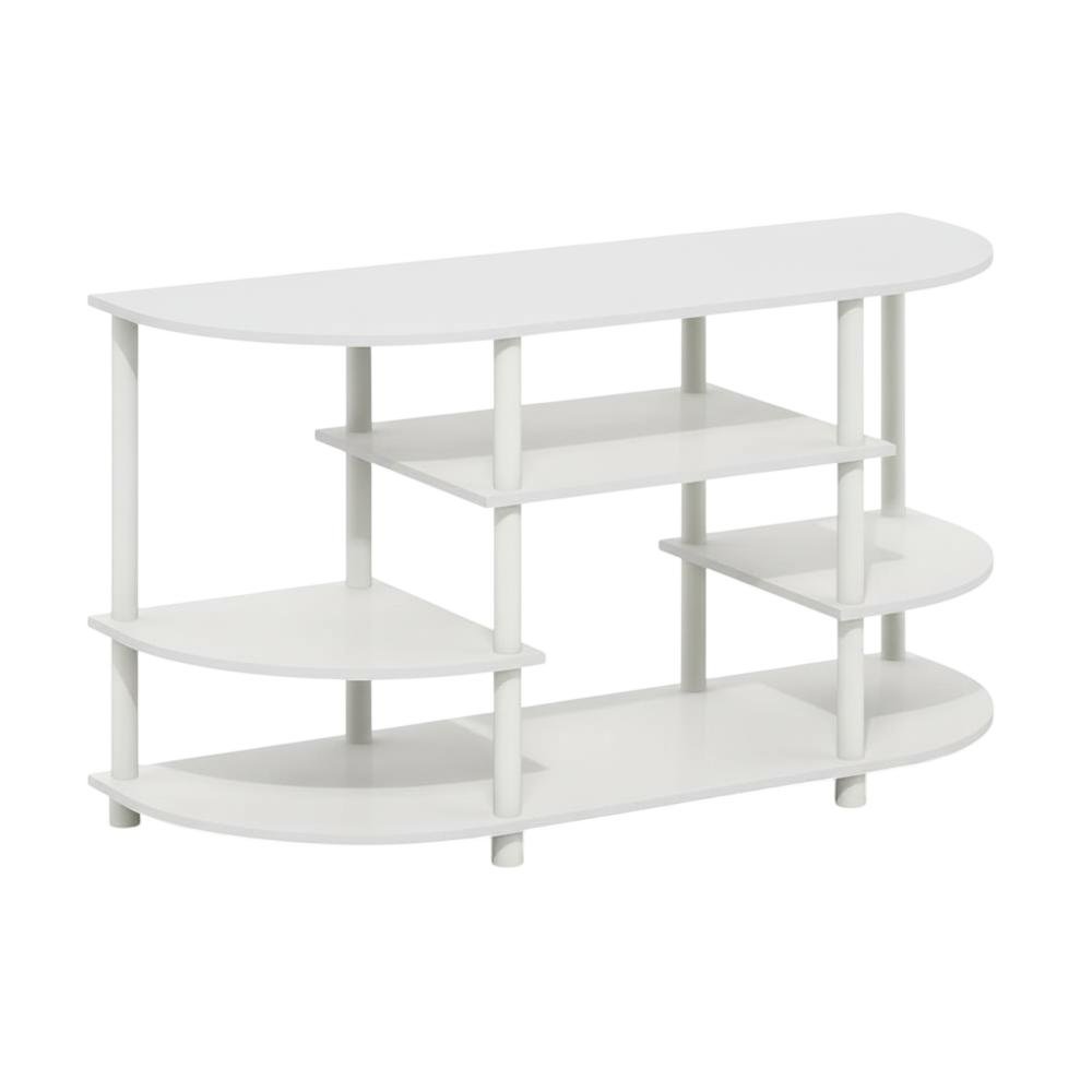 White Corner TV Stand with Solid Rubberwood and Walnut Veneers, Modern Design. Picture 1