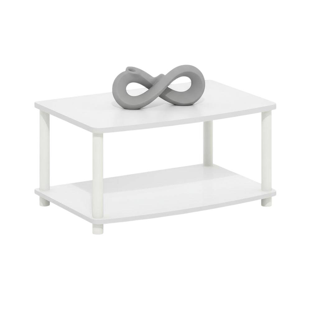 White 2-Tier Elevated TV Stand with Rubberwood Solids and Walnut Veneers. Picture 4