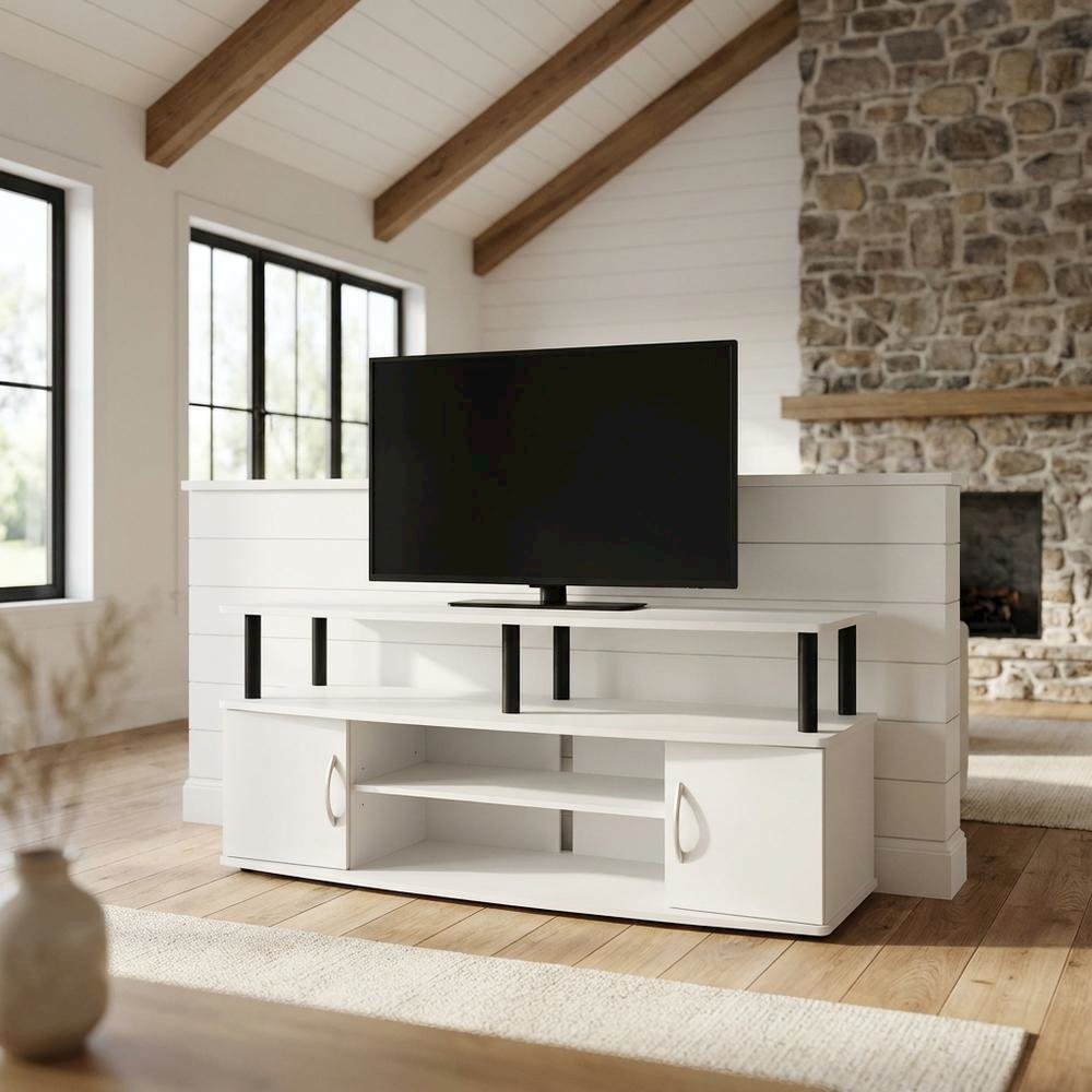 White/Black Large TV Stand with Spacious Storage for Entertainment Centers. Picture 2