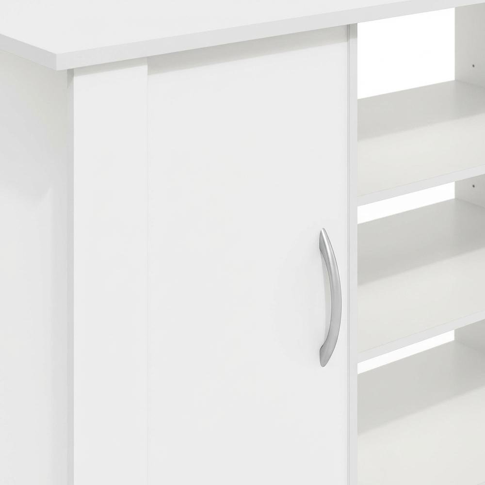 White TV Stand with Wood Finish and Storage Shelves. Picture 5
