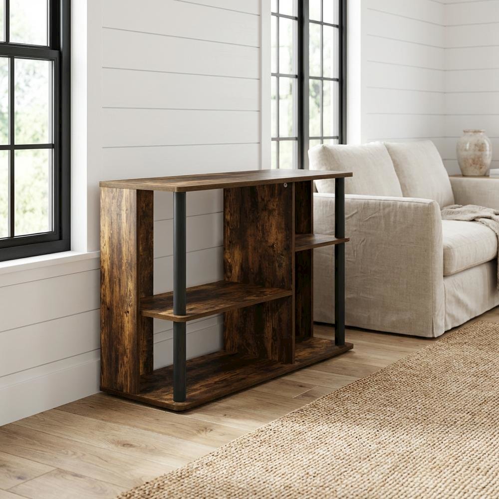 Wooden TV stand with amber pine and black finish, holds up to 40-inch screens. Picture 2