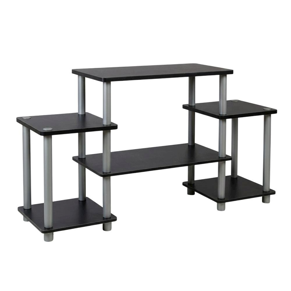 Black/Grey no tools entertainment center with modern design, sturdy construction. Picture 1