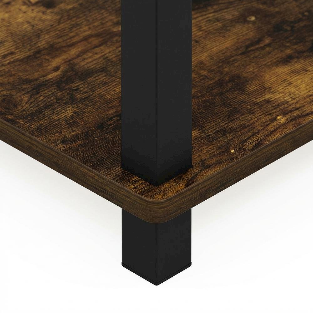 Small Amber Pine and Black End Table with Sleek Design. Picture 5