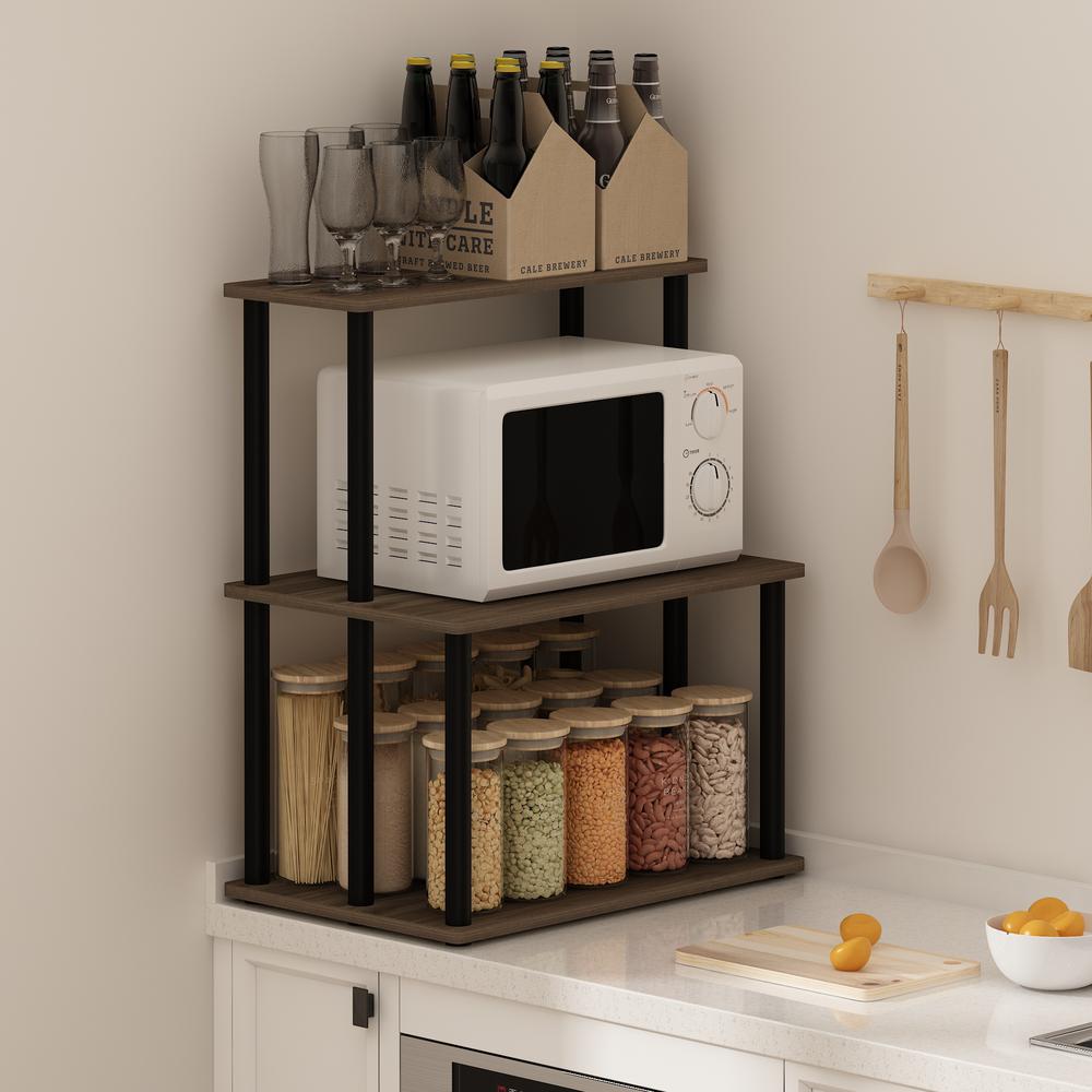 Furinno Turn-N-Tube 3-Tier Toolless Kitchen Storage Shelf, Columbia Walnut/Black. Picture 6