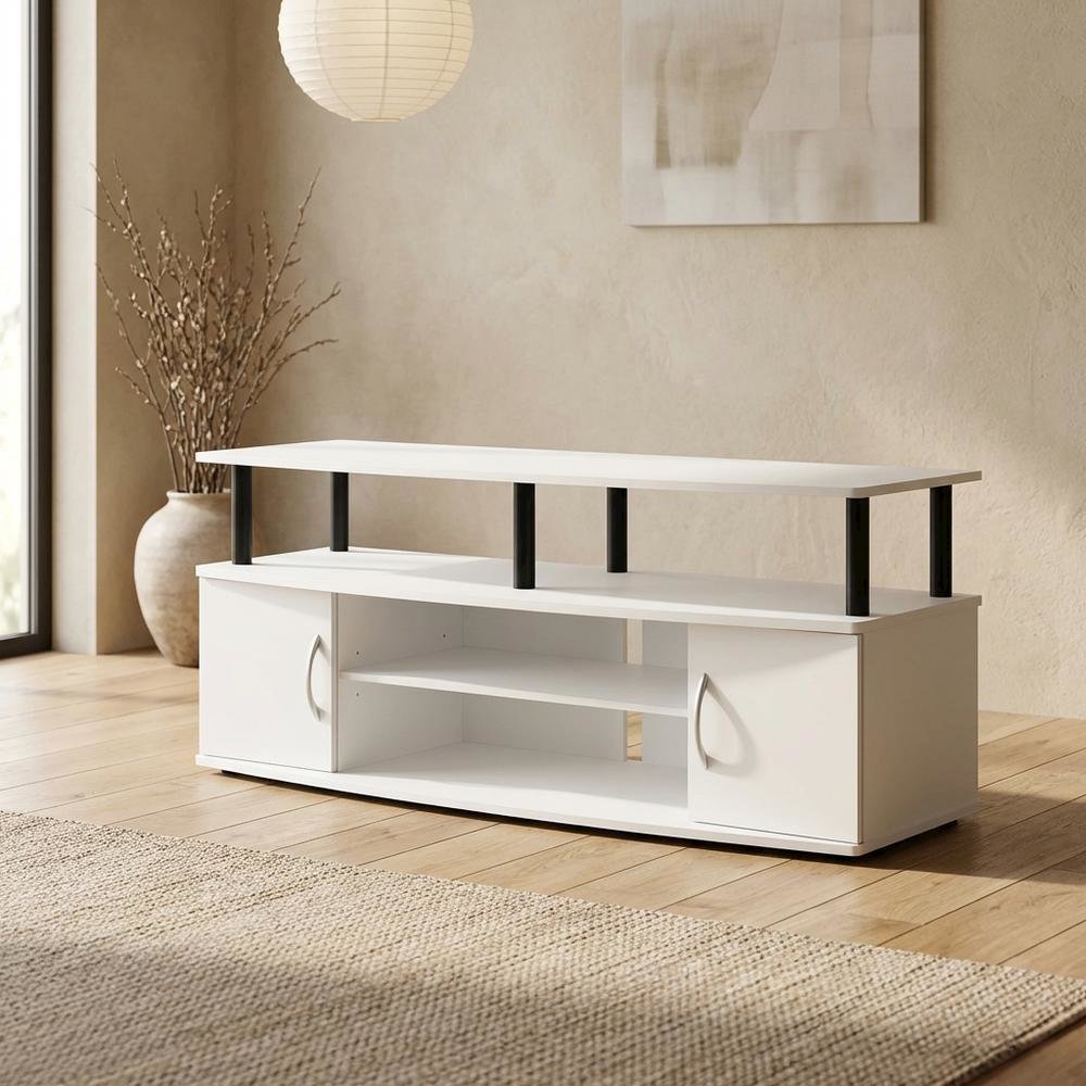 White/Black Large TV Stand with Spacious Storage for Entertainment Centers. Picture 3