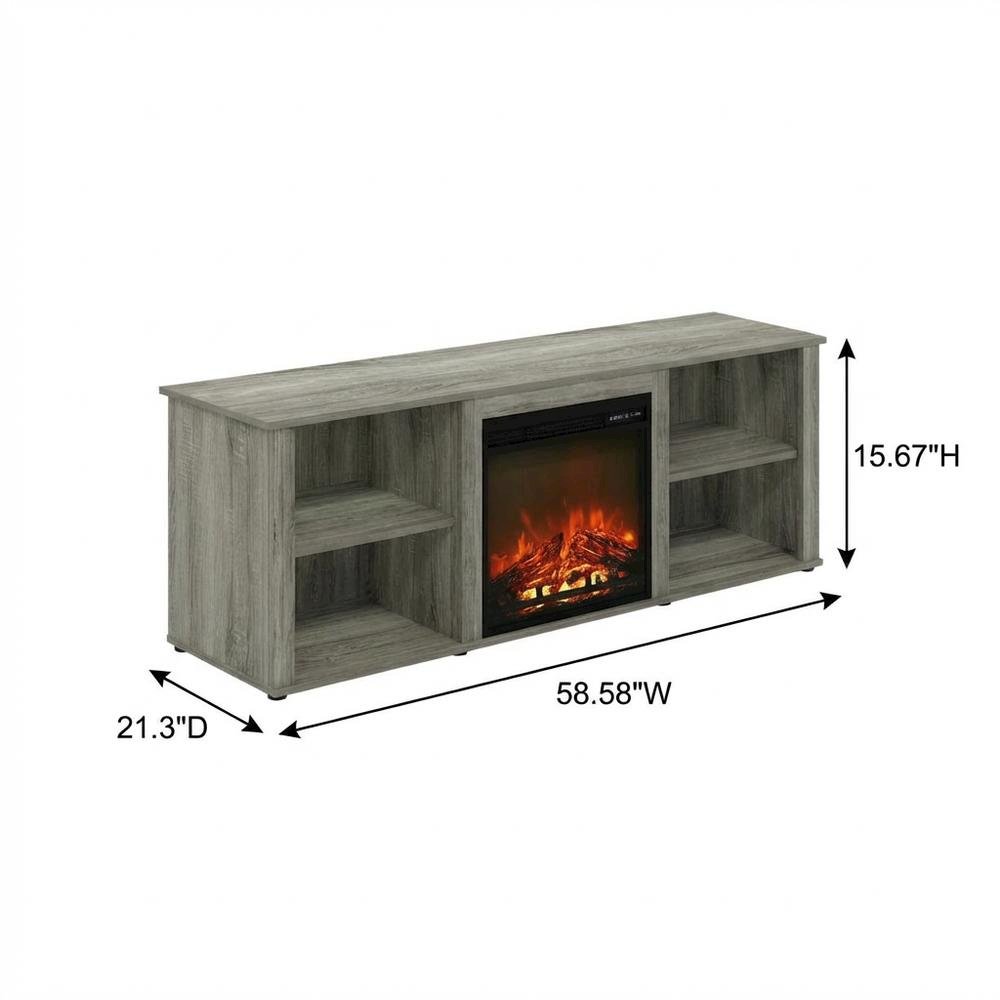 Wood TV Stand with Fireplace and French Oak Grey Finish, Modern Design. Picture 7