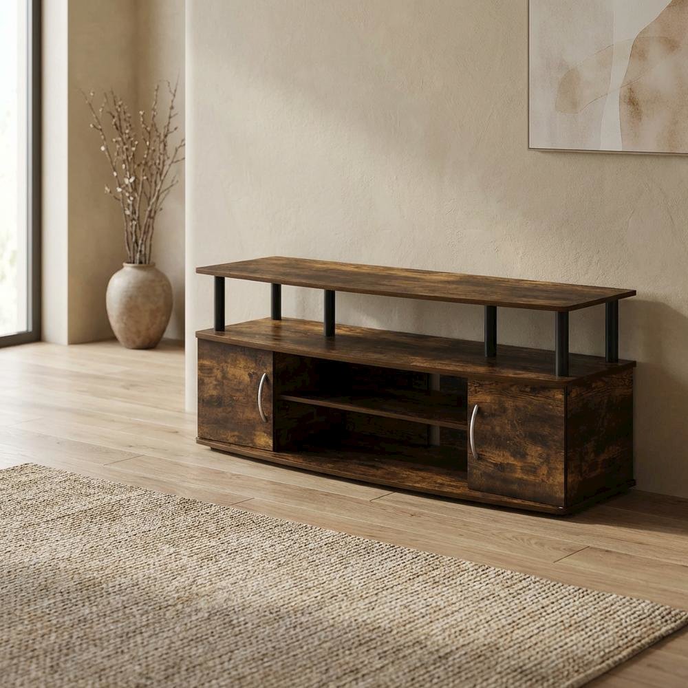 Black Amber Pine Large Entertainment Center with Spacious Storage. Picture 3