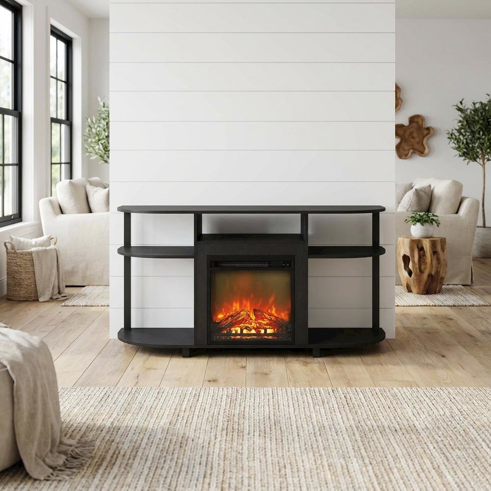 Entertainment Center Stand, Fireplace, TVs up to 55 Inch, Brown Finish. Picture 2