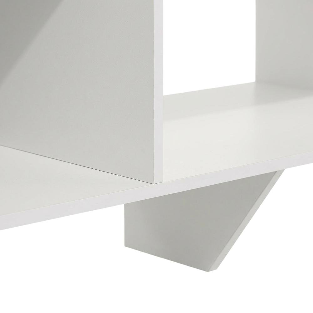 White TV Stand with Wood Finish and Storage Shelves. Picture 6