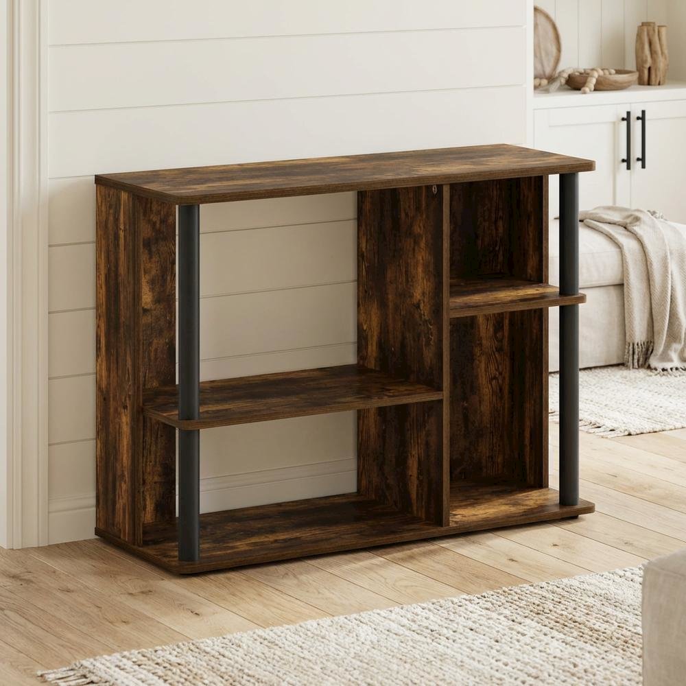 Wooden TV stand with amber pine and black finish, holds up to 40-inch screens. Picture 3