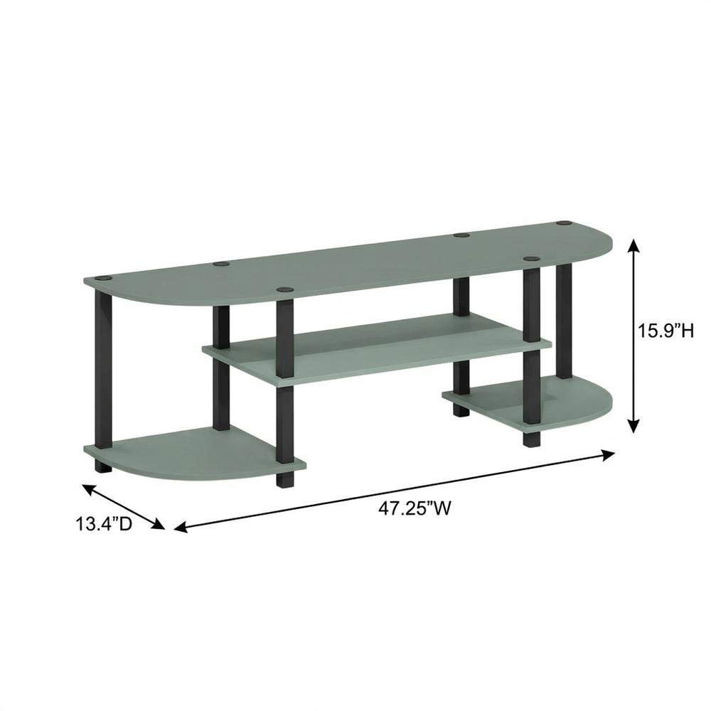 Sage Green TV Stand, 55-Inch Flat Screen, Open Shelves, Rounded Corners. Picture 7
