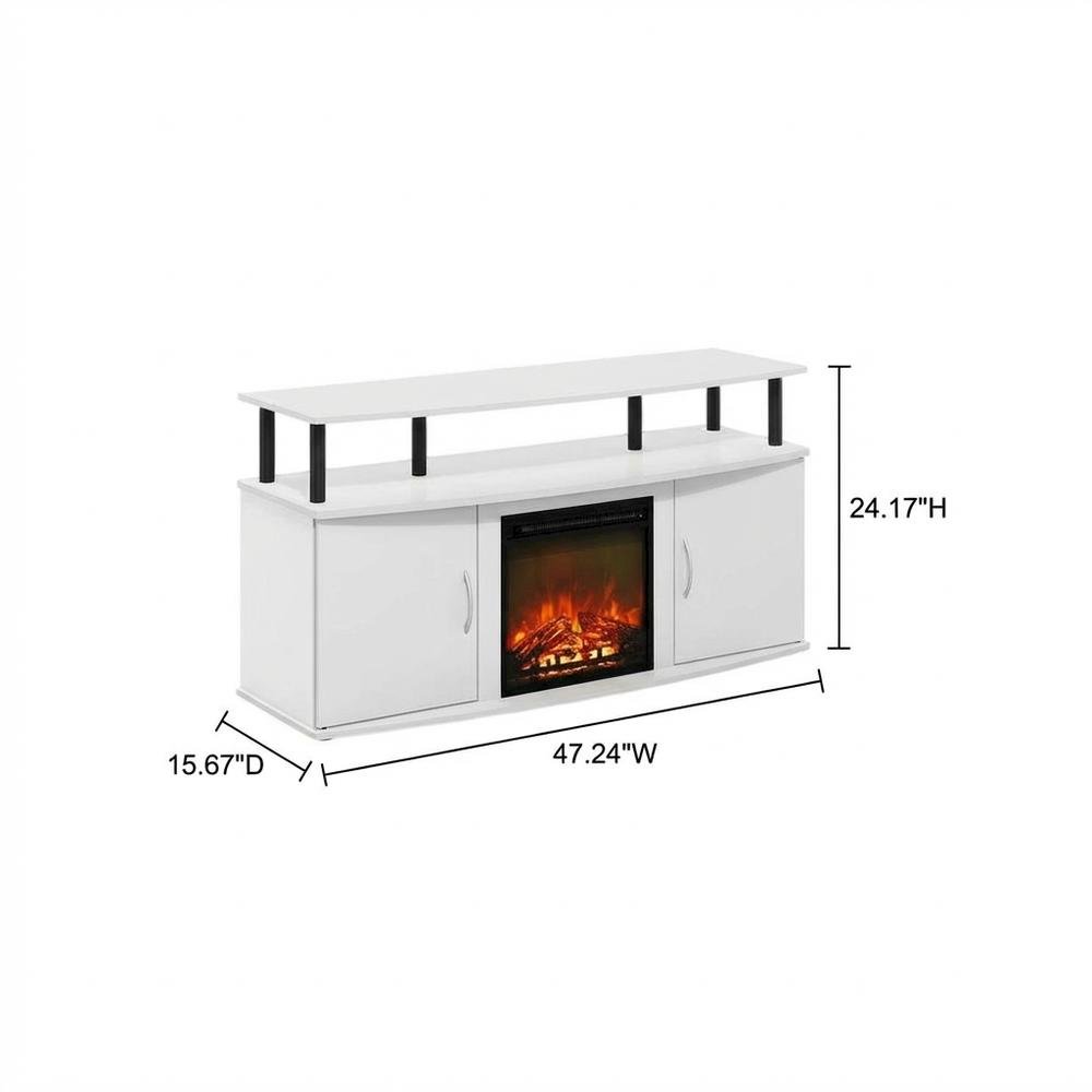 White Fireplace Entertainment Center, Doors, Storage Cabinet, Up to 55-Inch TV. Picture 7