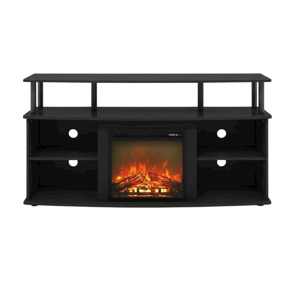 Brown open shelving entertainment center, ample TV storage, up to 55 inches. Picture 4