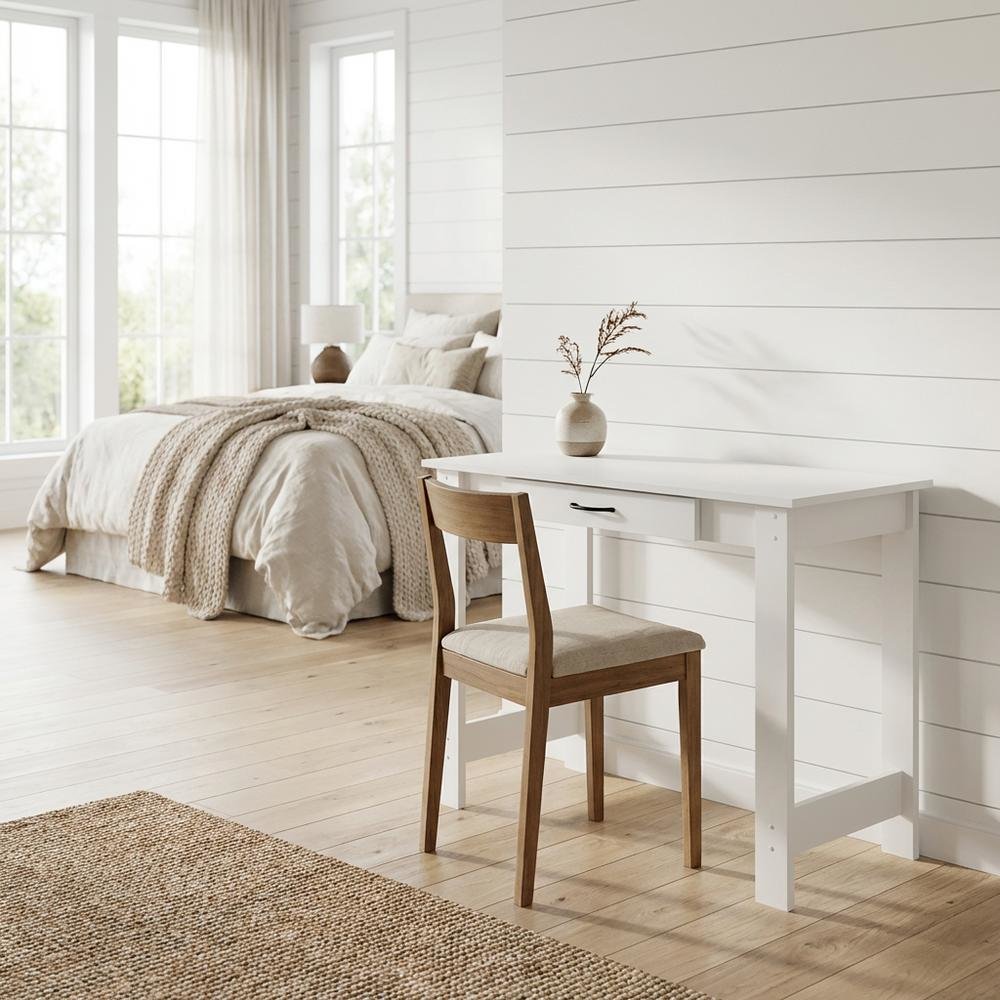 White Writing Desk With Drawer For Home Office And Residential Use. Picture 2