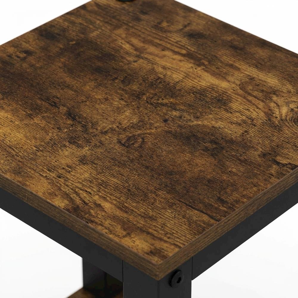 Small Amber Pine and Black End Table with Sleek Design. Picture 6