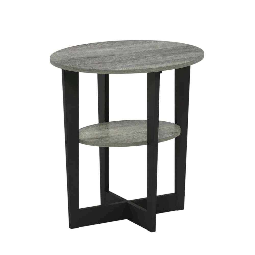 Grey oval end table with stylish French oak finish and modern design. Picture 1