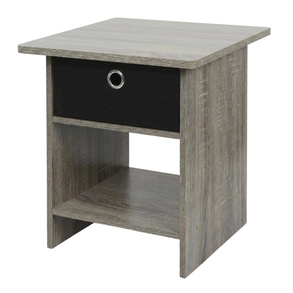 French Oak and Black Finish Nightstand with Storage Shelf and Bin Drawer. Picture 1