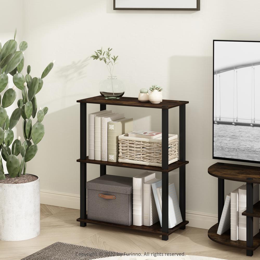 Furinno Turn-S-Tube 3-Tier Compact Multipurpose Shelf Display Rack with Square Tube, Amber Pine/Black. Picture 6