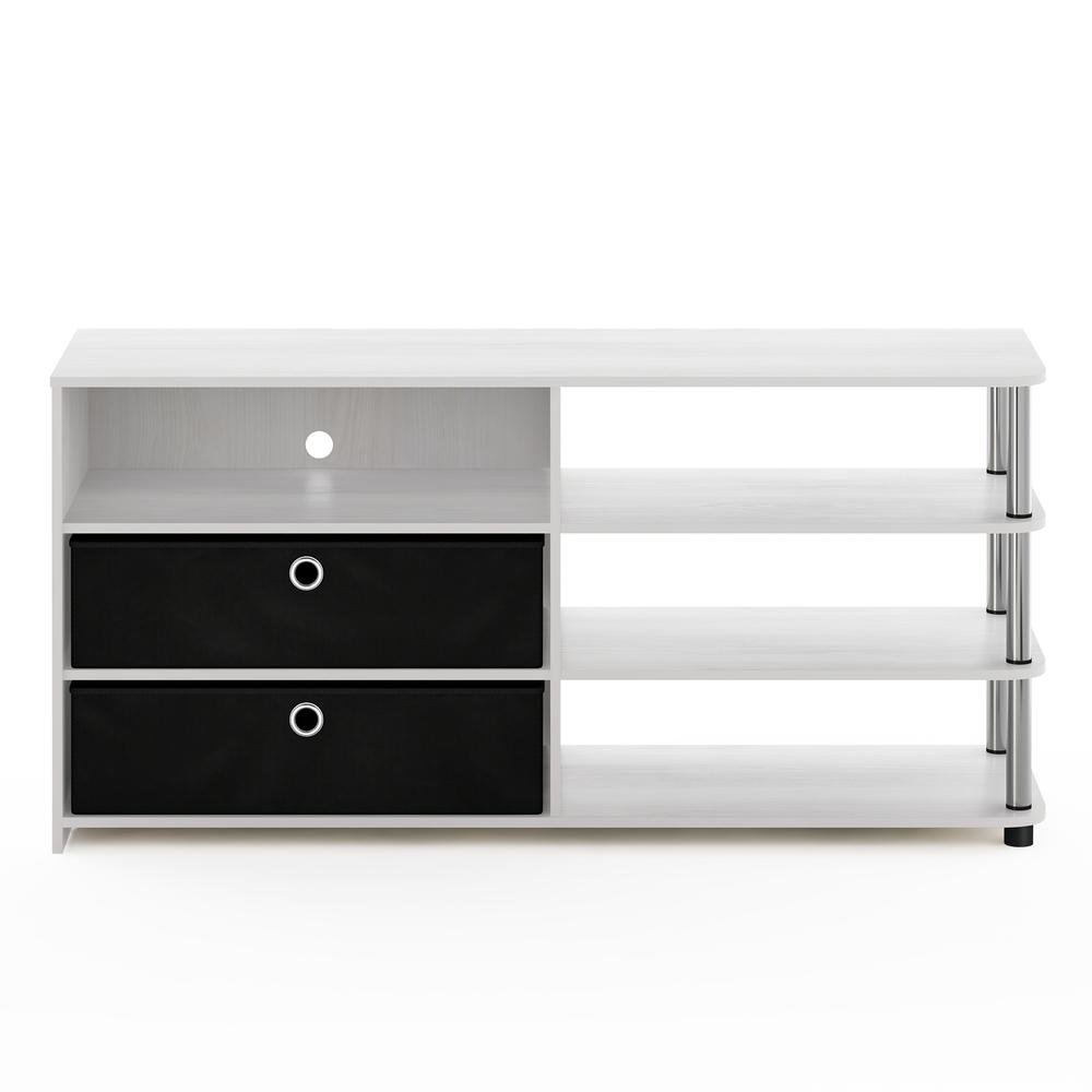 Furinno JAYA Simple Design TV Stand for up to 55-Inch with Bins, White Oak, Stainless Steel Tubes. Picture 3