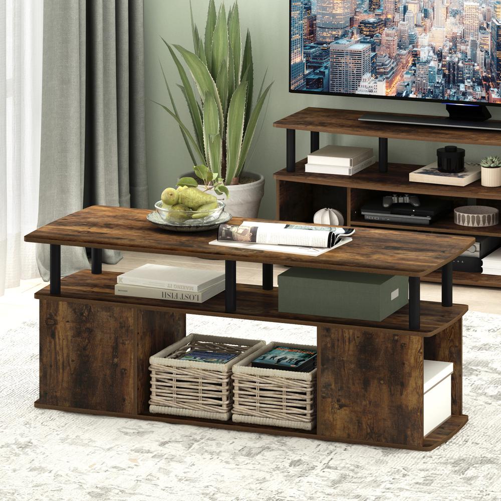 Furinno JAYA Utility Design Coffee Table, Amber Pine/Black. Picture 6