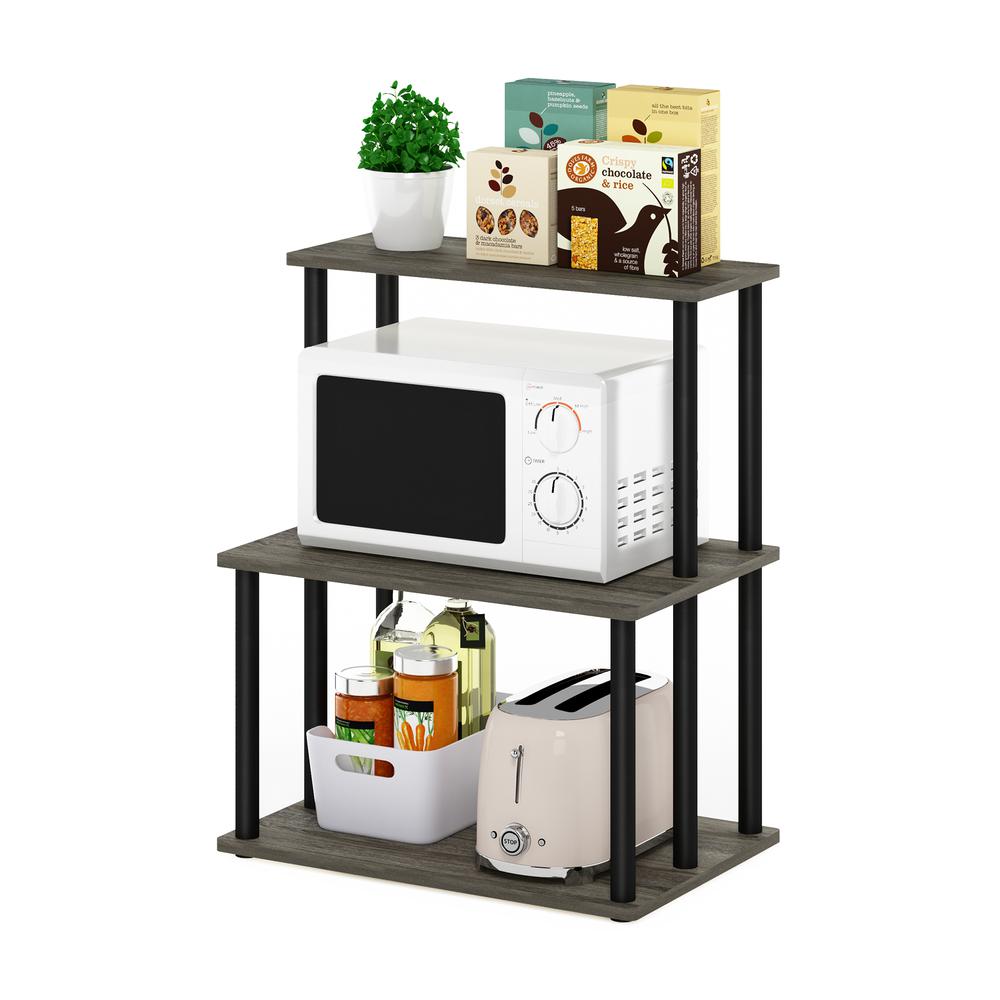 Furinno Turn-N-Tube 3-Tier Toolless Kitchen Storage Shelf, French Oak Grey/Black. Picture 4