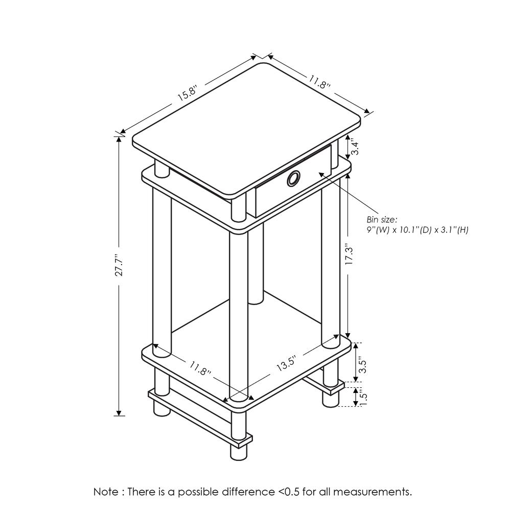 Furinno 17017 Turn-N-Tube Tall End Table with Bin, Amber Pine/Black/Black. Picture 2