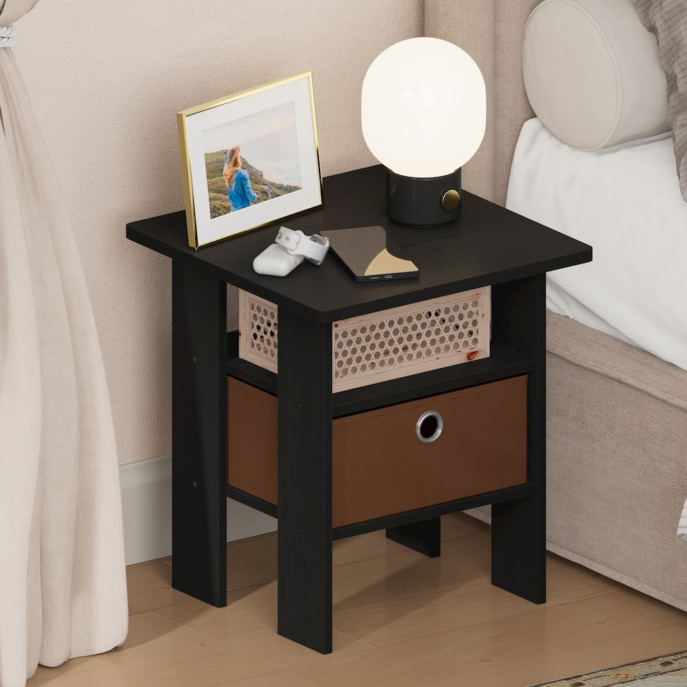 TIDUR Night Stand, Open Shelf, Storage Bin, Americano. Picture 2
