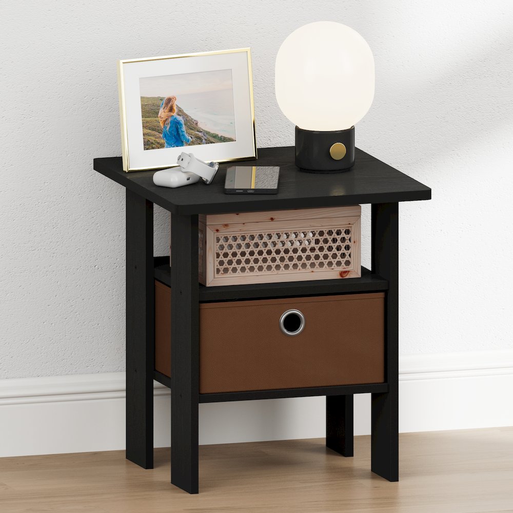 TIDUR Night Stand, Open Shelf, Storage Bin, Americano. Picture 3