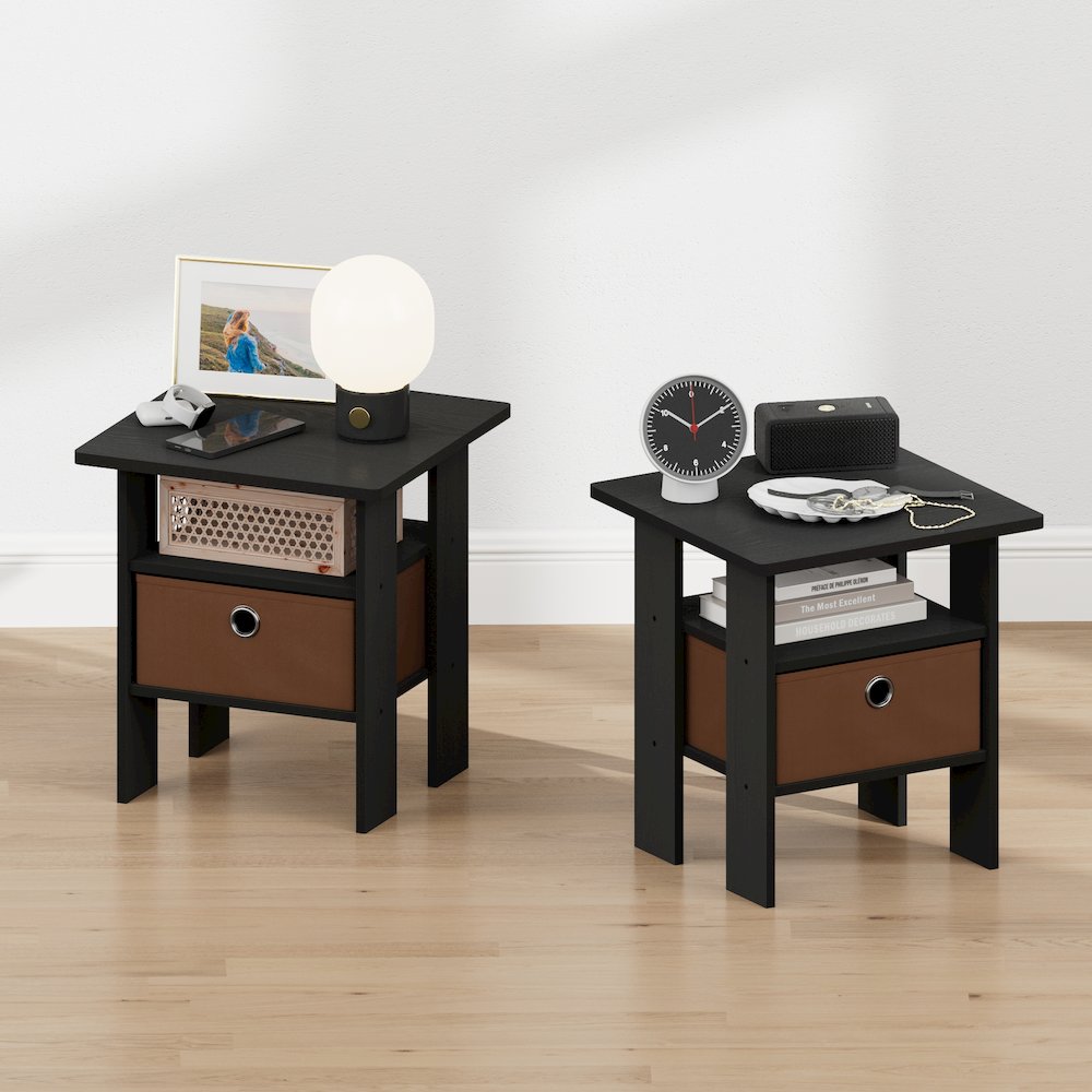 TIDUR Night Stand, Open Shelf, Storage Bin, Americano. Picture 5