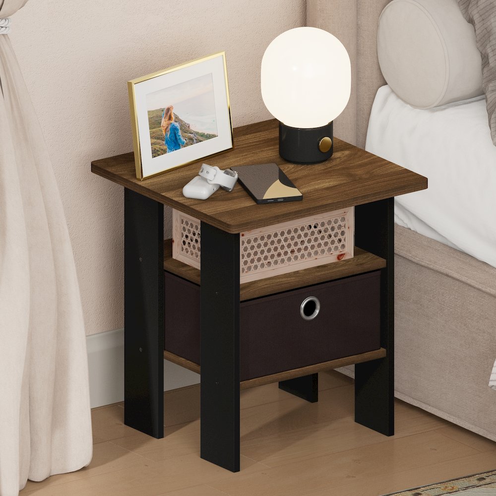 TIDUR Night Stand, Open Shelf, Storage Bin, Columbia Walnut. Picture 3