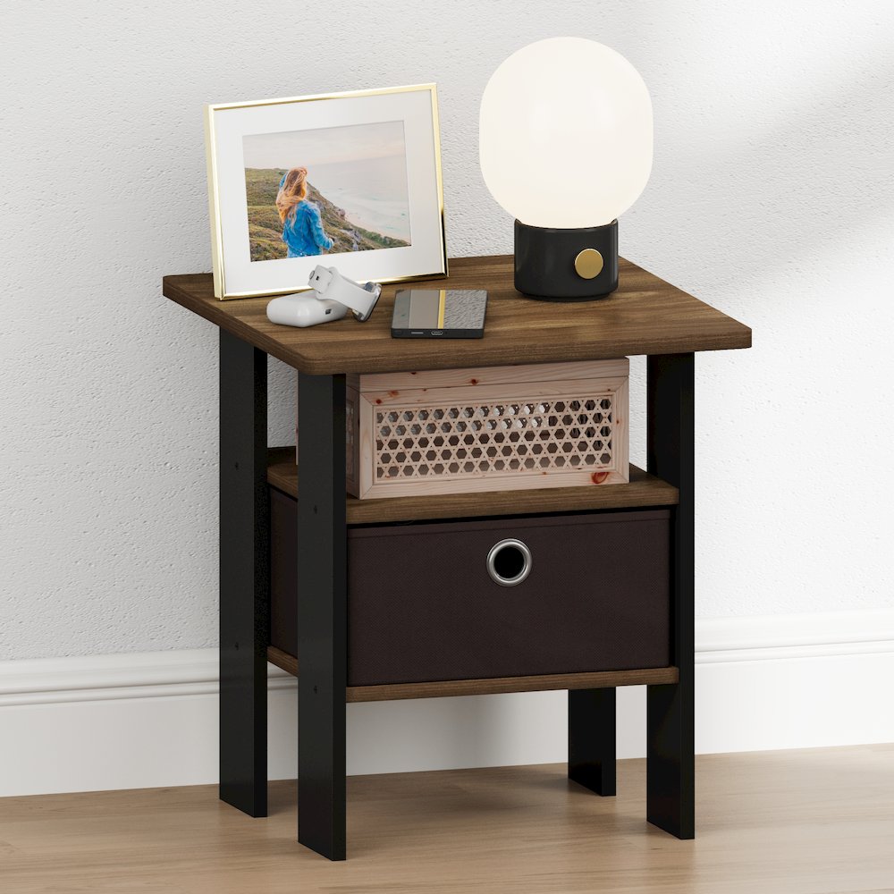 TIDUR Night Stand, Open Shelf, Storage Bin, Columbia Walnut. Picture 4