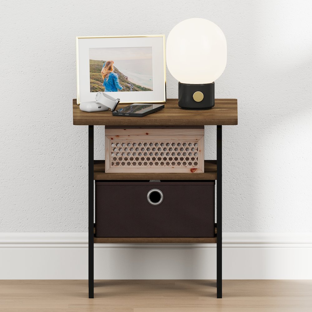 TIDUR Night Stand, Open Shelf, Storage Bin, Columbia Walnut. Picture 2