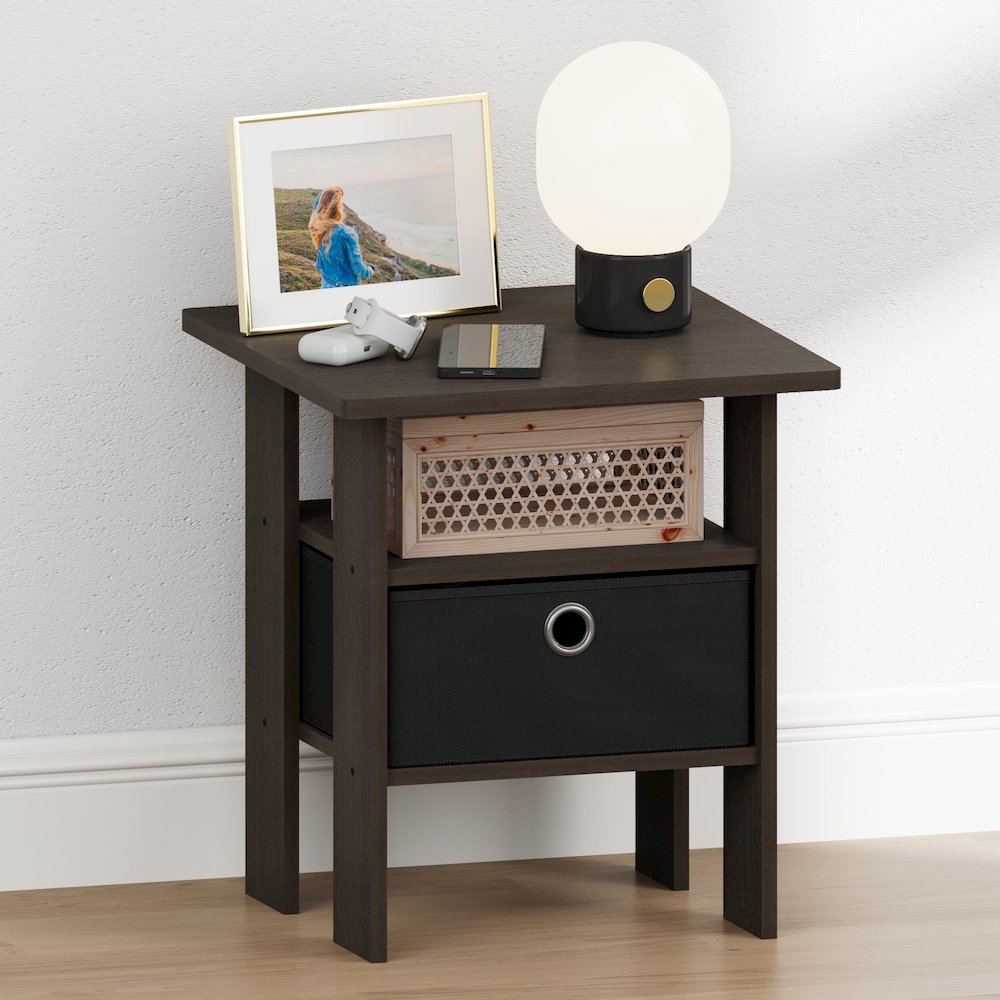 TIDUR Night Stand, Open Shelf, Storage Bin, Dark Brown. Picture 4